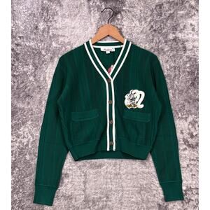 Malbon Golf Cardigan Small Womens Green Knit Embroidered Sweater